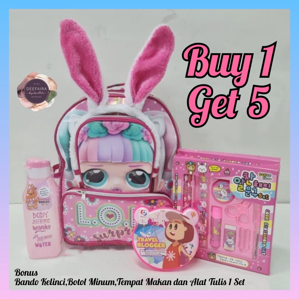 Tas Ransel Sekolah Anak Perempuan Tk Dan Sd Buy 1 Get 5 Motif M1n1mouse Bando Lucu