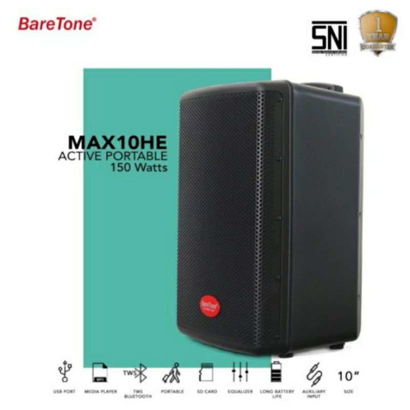 speaker portable 10 inch original baretone max10he usb bluetooth mp3 speaker karaoke original