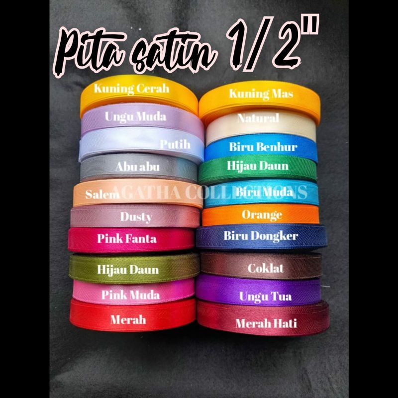 Pita satin 1/2 inch atau 1,3 cm pita sauvenir pita saten per rol