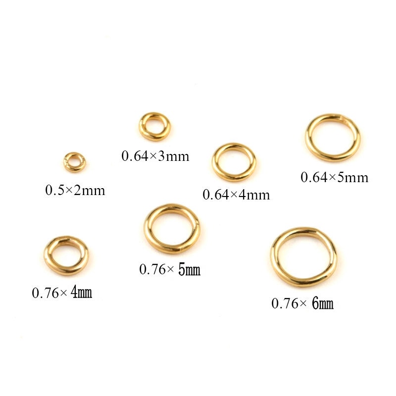 10pcs Cincin jump Ring Lapis Emas 14K Ukuran 2 / 3 / 4 / 5 / 6mm Untuk Membuat Gantungan Kunci / Perhiasan