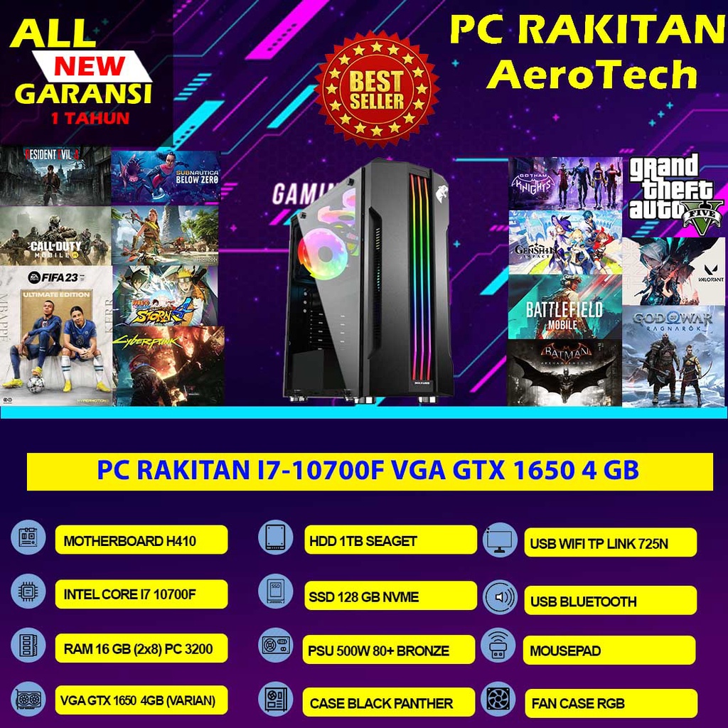 PC RAKITAN GAMING INTEL i7 10700F|VGA GTX 1650 4 GB|RAM 16 GB SIAP GAMING EDITING DESAIN JOS GANDOS