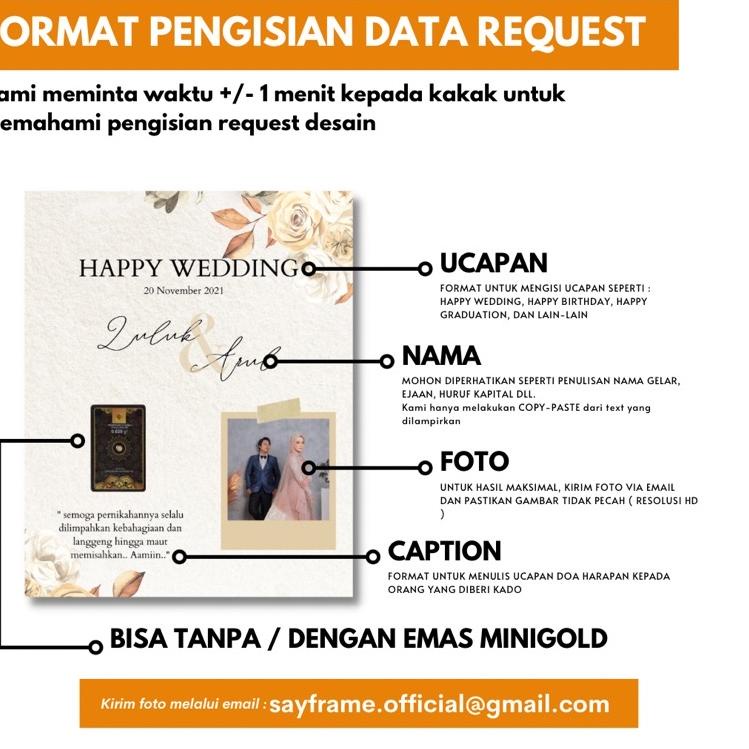 ⍗ FRAME GIFT + EMAS MINIGOLD for wedding / birthday/ anniversarry /perpisahan /graduation ▶