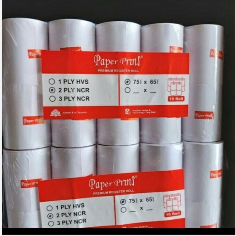 

Paper Pryns Tellstrook Size 75 x 65 2 Ply/Kertas Kasir - Pack isi 10 Roll.