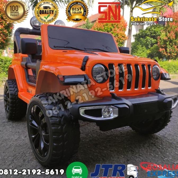 Mobil Remote Aki Mainan Anak Jeep Rubicon Ban Karet stock ada