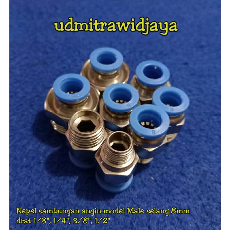 Fitting pneumatic  / sambungan selang angin 8mm Model Male Lurus drat 1/8  , 1/4 , 3/8 , 1/2  sambungan selang klakson model lurus SPC nepel angin type XPC dratt nepel angin air nepel angin truk fuso double kabin sambungan angin PNP Kompresor