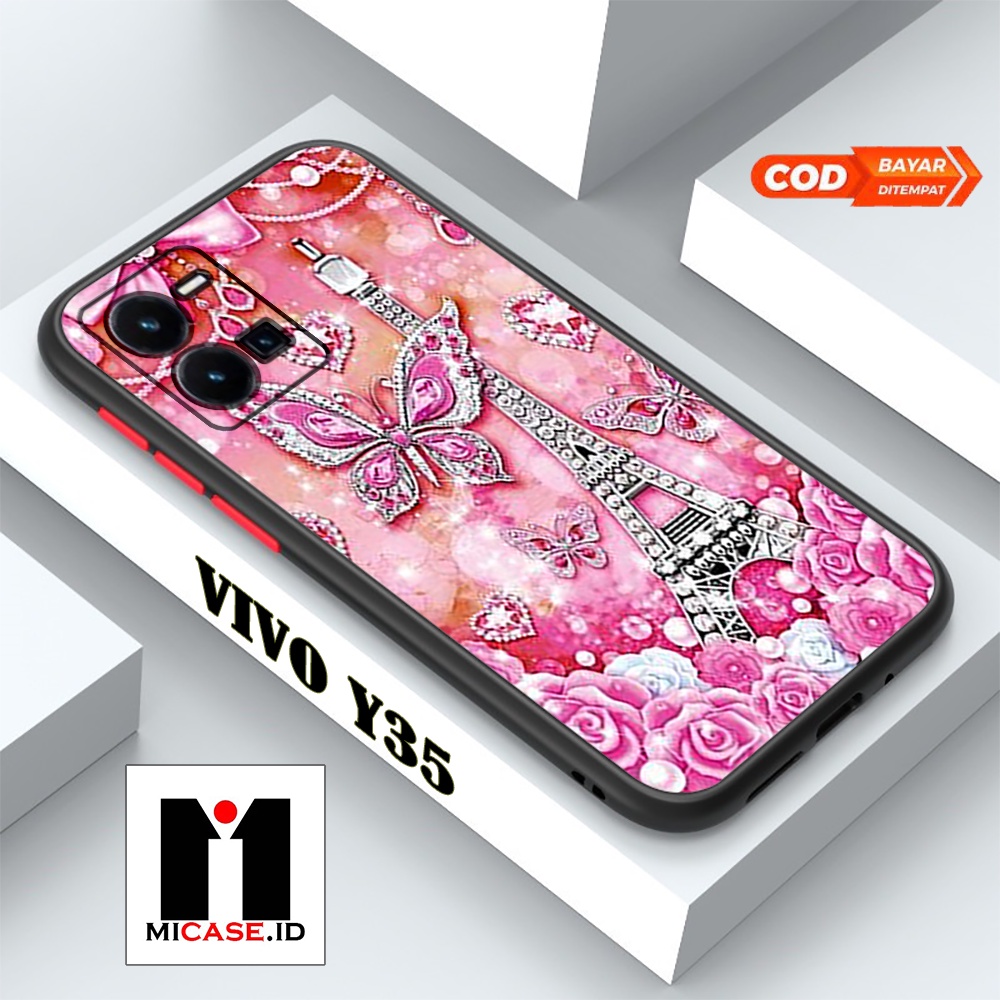 Case VIVO Y35 - Casing VIVO Y35 Fashion Case Terbaru 2022 MI.CASE [ PARIS BUTTERFLY ] Soft Case Glas