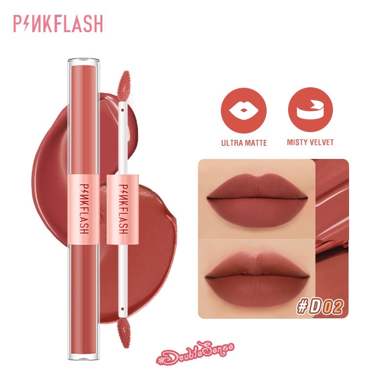 [Original] PINKFLASH (PF-L13) DoubleSense 2in1 Dual-ended Lipstick ombrelips Liquid Matte Lipstik Velvet Tint Lightweight High Pigment Lasting | Duo Lipgloss