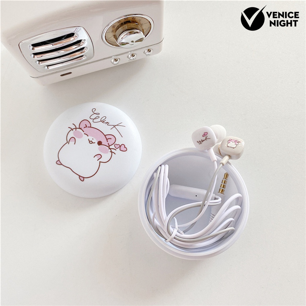 (VNEP) (Berkabel) Universal Headphone Stereo Bass In-ear Headset Headphone dengan Kotak Penyimpanan Kartun untuk Musik