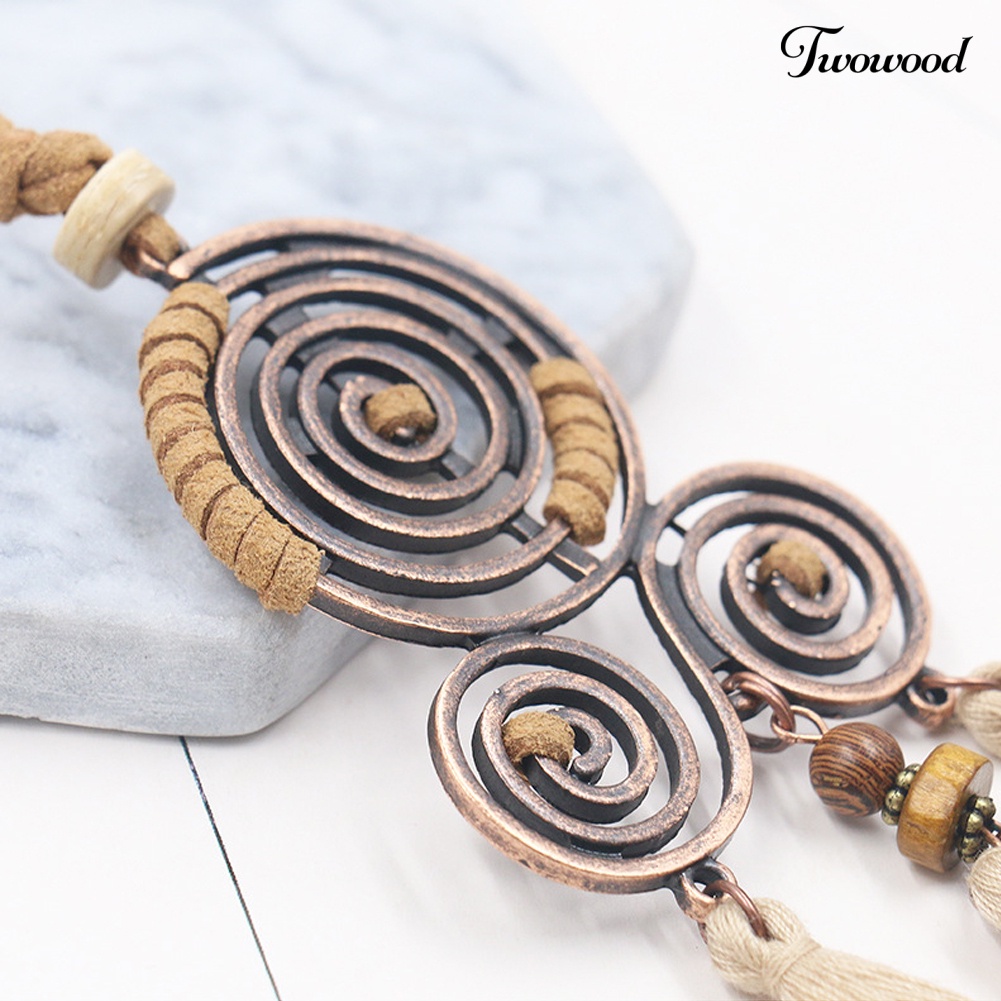 Kalung Rantai Panjang Dengan Liontin Rumbai Spiral Gaya Bohemian Untuk Hadiah