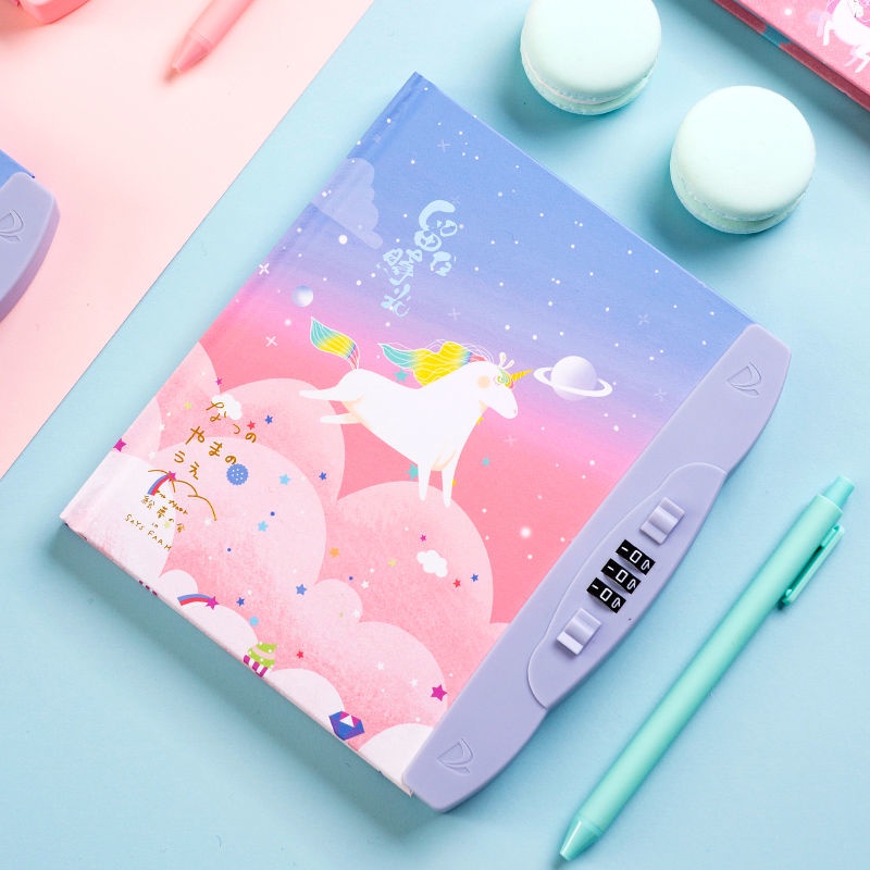 ℗☽Sera dengan kunci diary digital kunci sandi siswa sekolah dasar dan menengah multi-fungsi kunci kartun notebook super lucu warna Korea