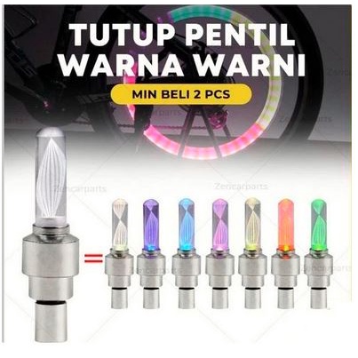 Tutup Pentil LED RGB lampu 7 warna warni motif rainbow pelangi sepeda
