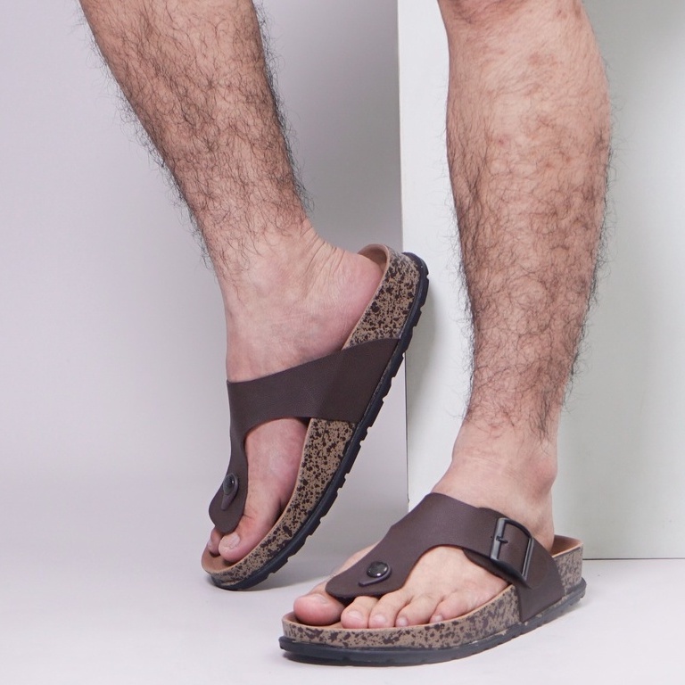 Dunkenstock GIZEH Sandal Jepit Pria Sandal Kulit Cowok Model Birken Sol Karet Puyuh Variasi Gesper Kekinian