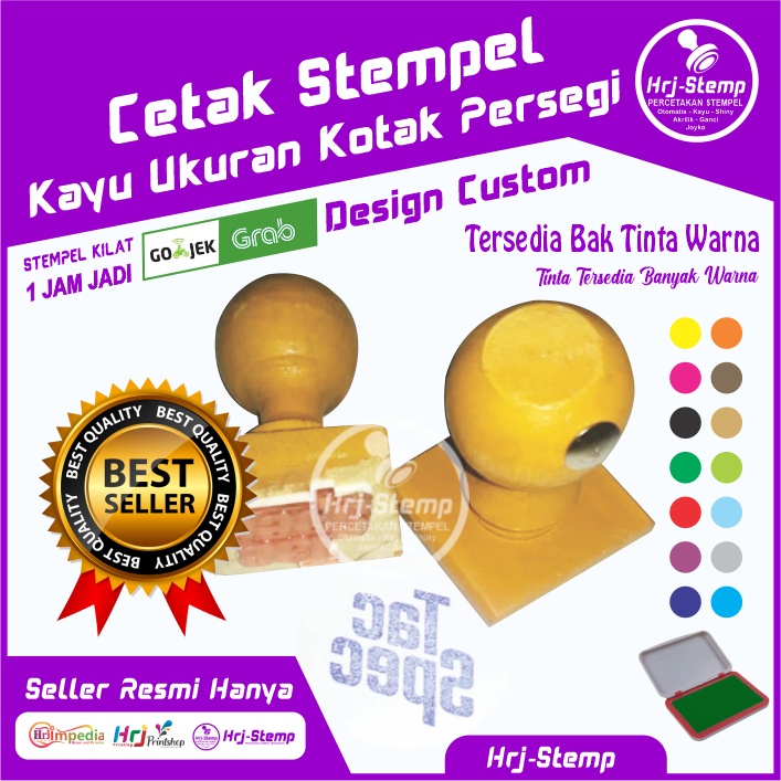 Cetak Stempel Kayu Ukuran Kotak Persegi | Stempel Kayu Desain Custom