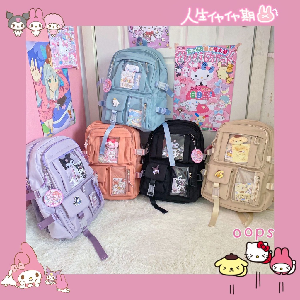 Sera Qiuqiu buatan sendiri Jepang lucu sehari-hari kasual tas sekolah siswa ransel all-match berkapasitas besar di Sanrio