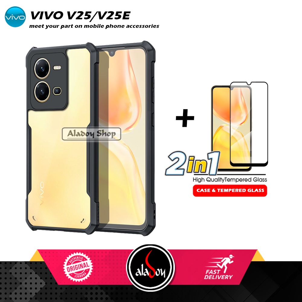 PAKET 2 IN 1 Case VIVO V25 / V25E Armor Fusion Transparent Prmium Casing Free Tempered Glass