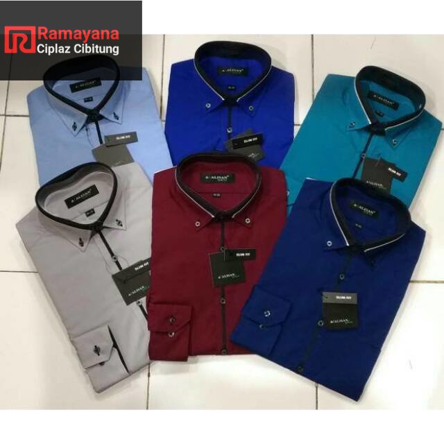 Alisan Kemeja Pria Slimfit Panjang Biru Elektrik Biru Muda Abu Muda Tosca List Hitam