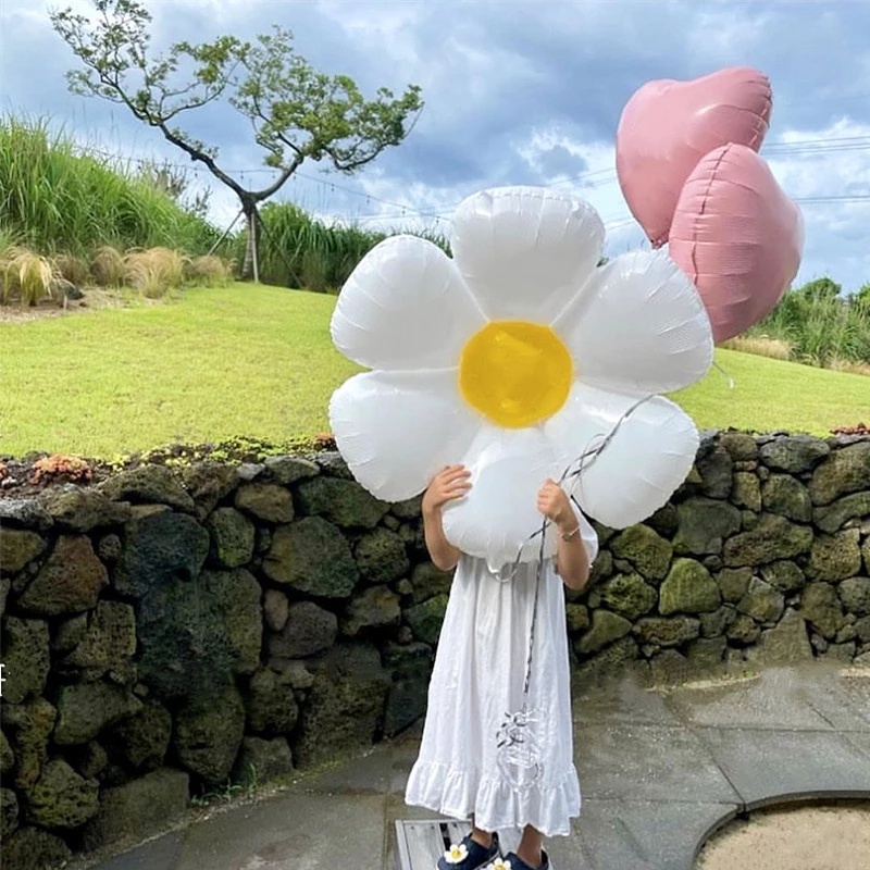 [Grosir] Balon Foil Bunga Daisy Besar Romantis Putih 0-9 Angka Balon Ulang Tahun Pernikahan Dekorasi