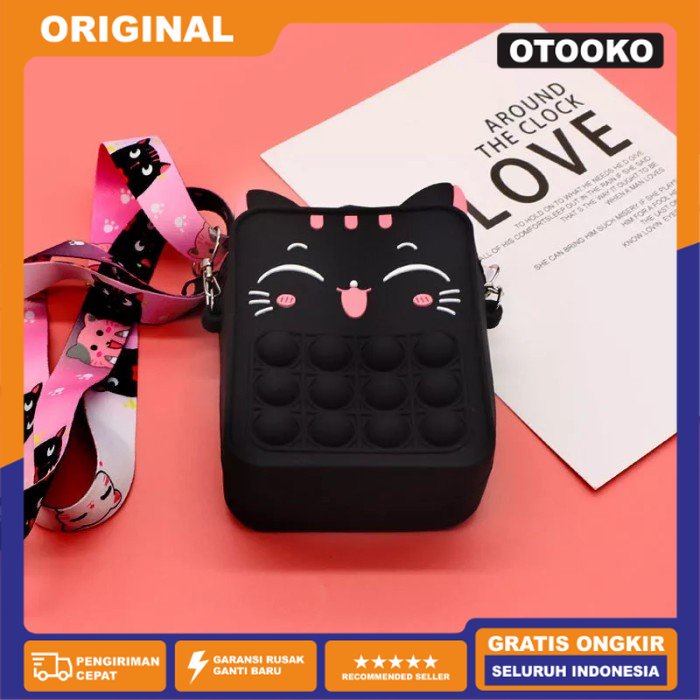 Tas pop it bag Selempang Anak Perempuan Cat Kucing Dompet koin Mini - Hitam