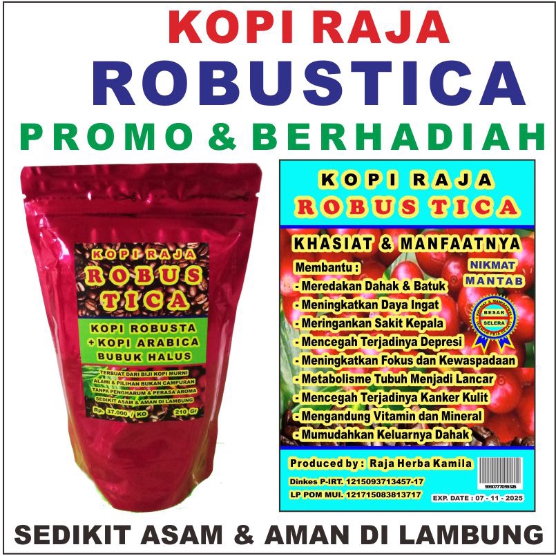 

KOPI RAJA ROBUSTICA Promo Kopi ROBUSTA + ARABICA Terbuat dari Biji Kopi Murni Alami & Pilihan Bukan Campuran tanpa Pengarum & Perasa Aroma 210 gr ANNUR Karangayu Toko Buku 10777 Kopi Raja ROBUSTICA