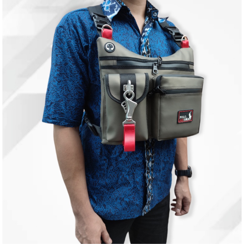 2in1 Tas Dada &amp; Selempang 2 Fungsi Original Polo Amstar ANTI AIR  Bahan  Ballon Waterproof Tebal Premium Quality Tas Selempang Pria Wanita Chest Bag Tas Rompi Tas Pelindung Dada Tas Outdor Tas Pria ANTI AIR Tas Keren