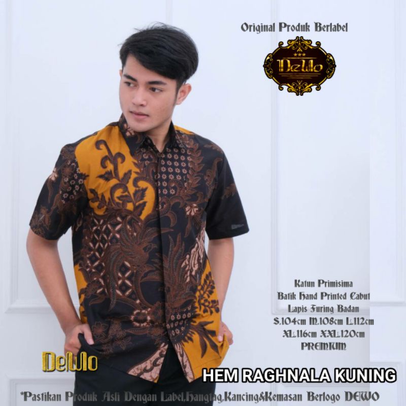 KEMEJA BATIK PRIA LENGAN PENDEK REGULER FIT HEM BATIK PRIA RAGHNALA KUNING