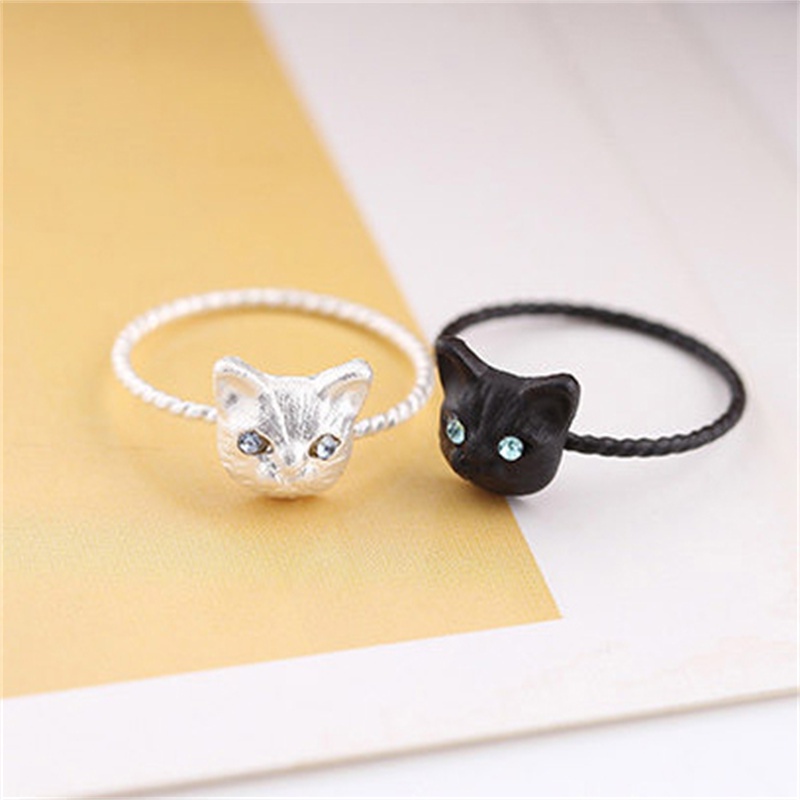 Cincin Bentuk Kucing Aksen Berlian Imitasi Gaya Korea