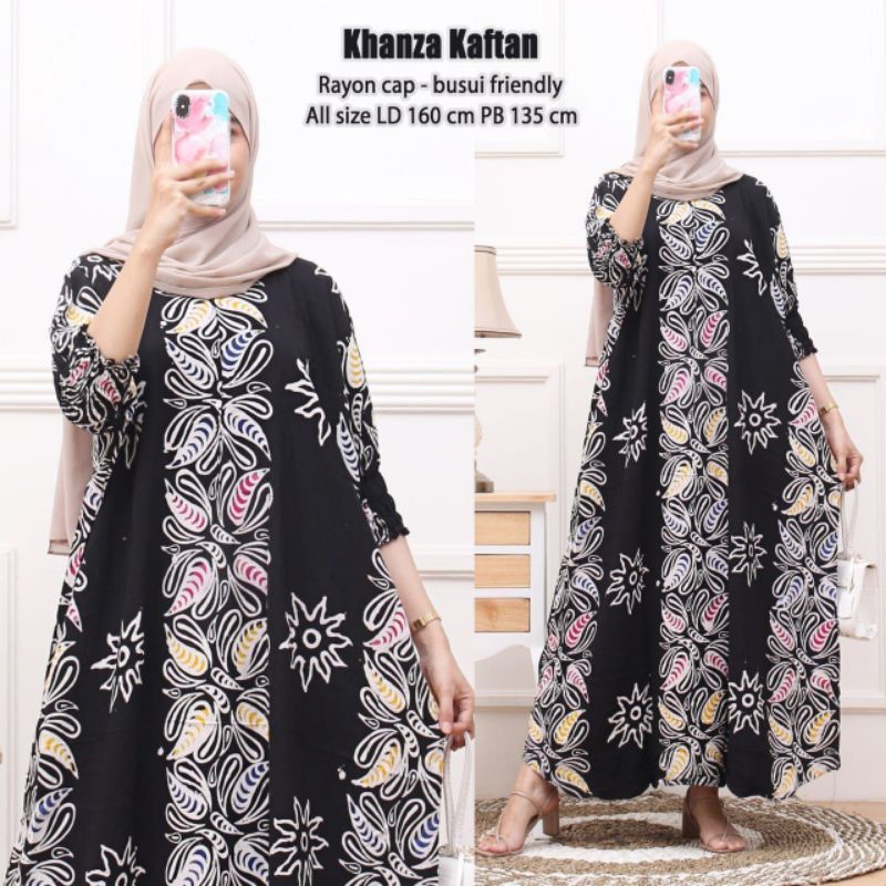 Kaftan Jumbo Abstrak Rayon Premium Busui Resleting Depan LD 150 Bumil Homedress Kekinian Terbaru Termurah