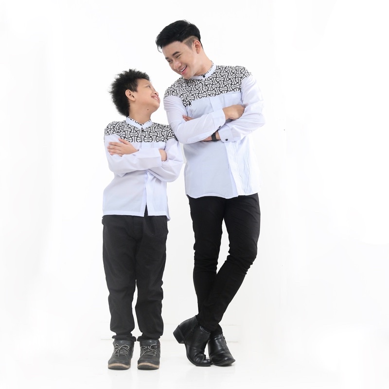 Baju Koko Kombinasi Batik Couple Ayah Dan anak
