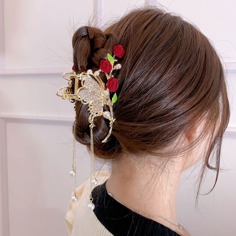 Jepit Rambut Bentuk Bunga Mawar Aksen Mutiara Dan Berlian Imitasi Bahan Alloy Gaya Korea Untuk Wanita