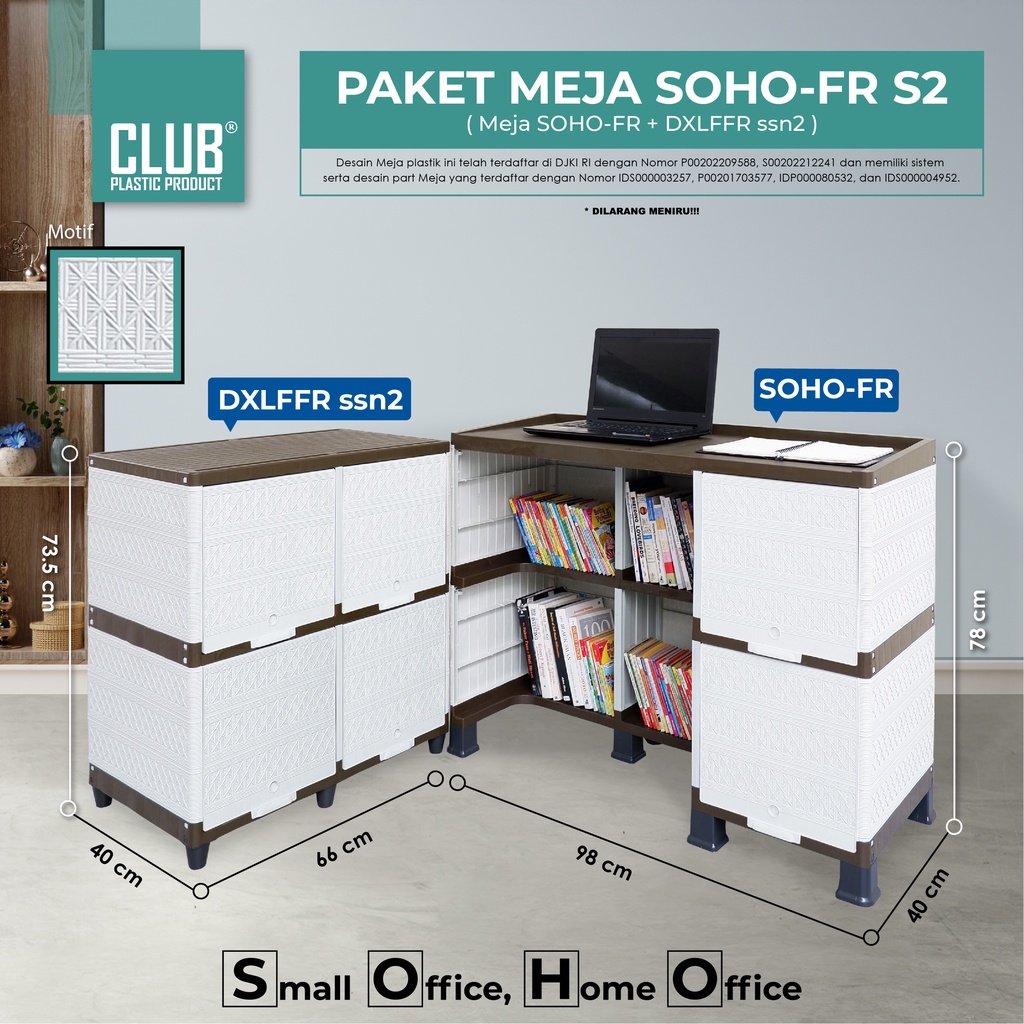 CLUB Paket Meja SOHO-FR S2 - Paket Hemat Set Meja Dan Lemari Kabinet Plastik - Paket Praktis Meja Ke