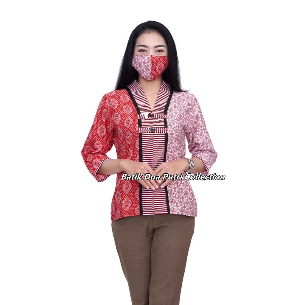 Boluse Batik WAnita - Atasan Batik - Blus Batik - Warna Merah Putih - Batik Wanita -S-M-L-XL-XXL-3L-4L-5L