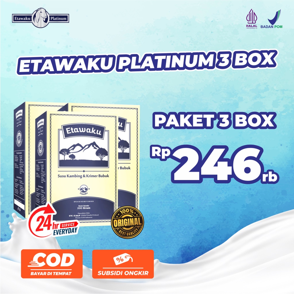 Etawaku Platinum Paket 3 Box Susu Kambing Etawa dan Krimer Nabati 100% Asli Original Untuk Atasi Nyeri Sendi Sesak Nafas Kesehatan Tulang dan Sendi Sehat Rendah Gula Teruji Klinis