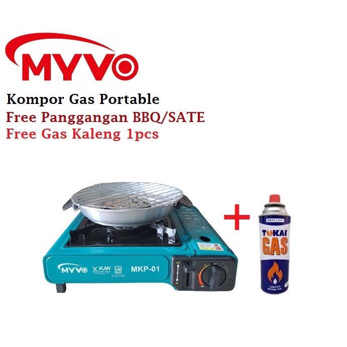 paket Kompor Gas Portable 2in1 Myvo Free Gas Kaleng 1 Pcs + Panggangan