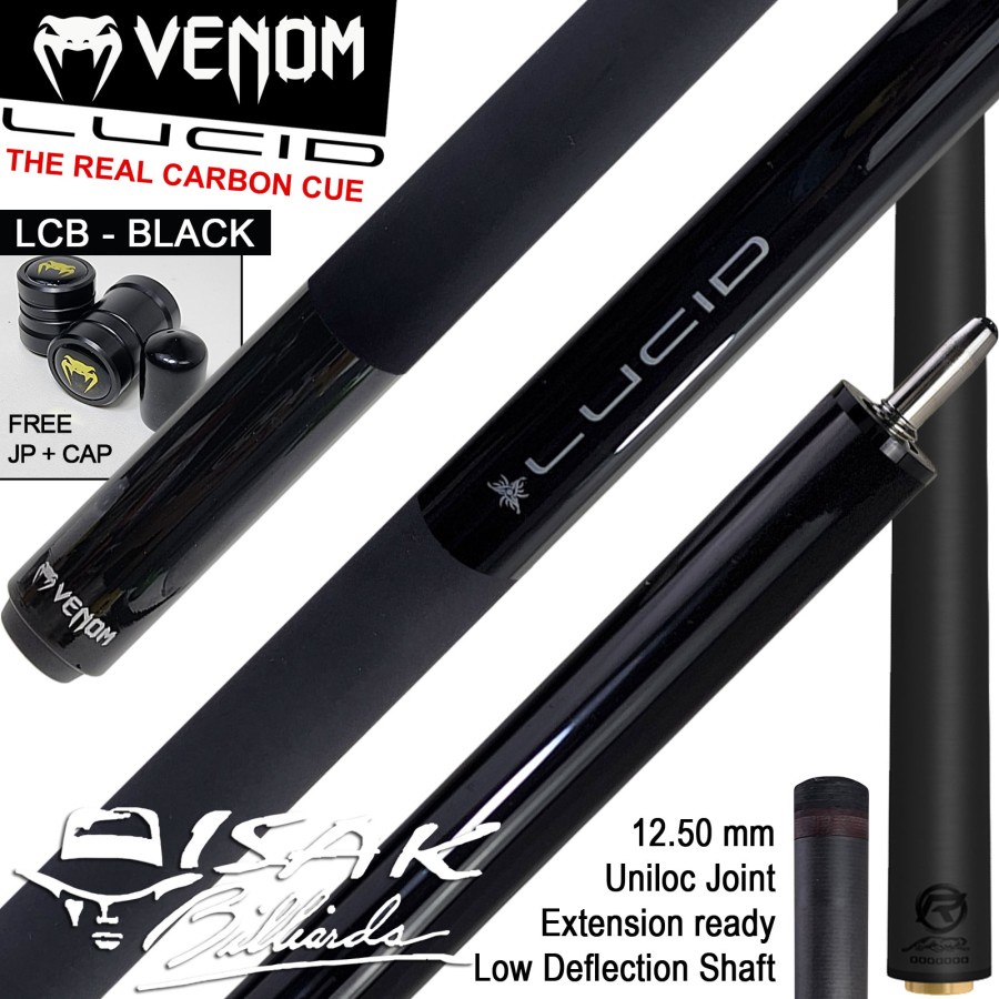 Venom Lucid Carbon LCB Black Cue Uniloc Low Deflection Stick Billiard