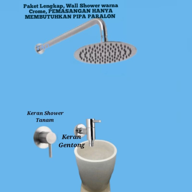 Jual Wall Shower Rainfall Type Tanam Paket Lengkap Ukuran Warna Cromed Abu Abu Hijau