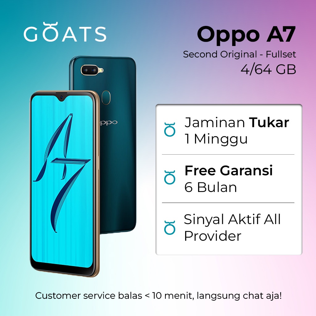 Oppo A7 Second Seken Bekas Garansi 6 Bulan - Fullset 100% Original Ori Asli Mulus Like New