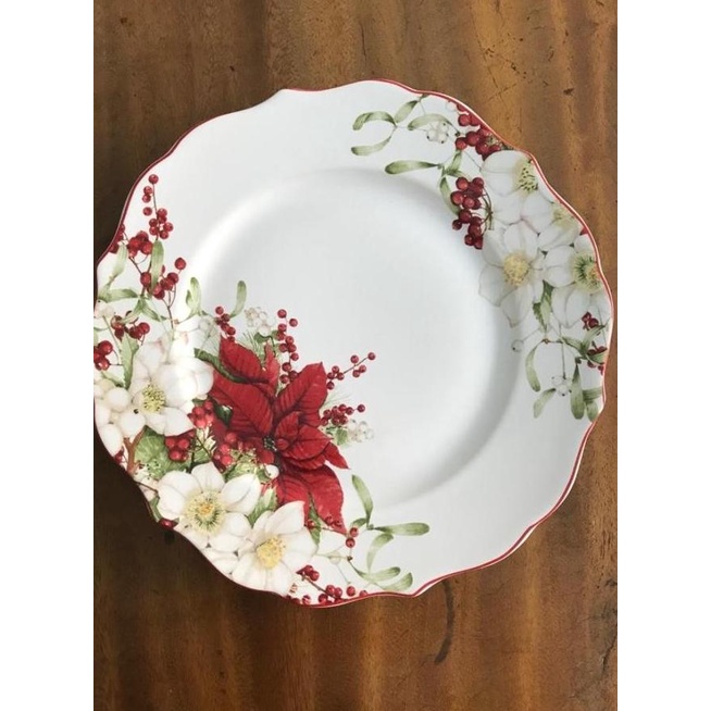 Murah Piring Makan Keramik Dinner Plate 27Cm Tema Natal Merah, Set Isi Fellixaa