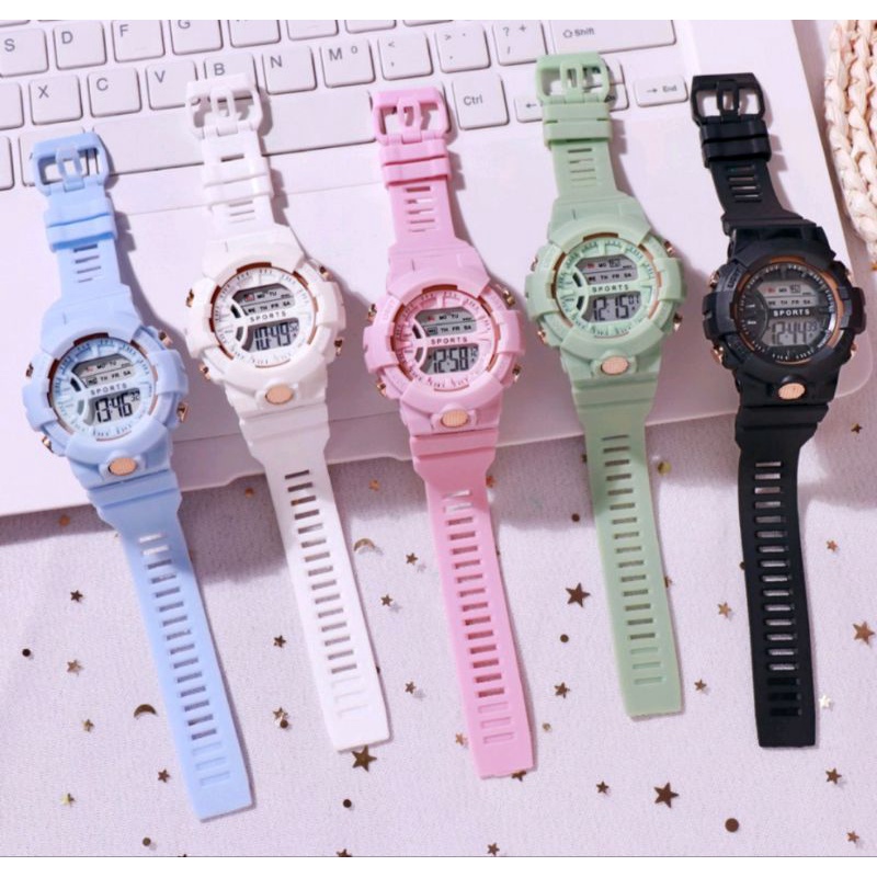 Jam Tangan Rubber Digital Sport Bulat Wanita Dan Pria Fashion Gaya (012R)