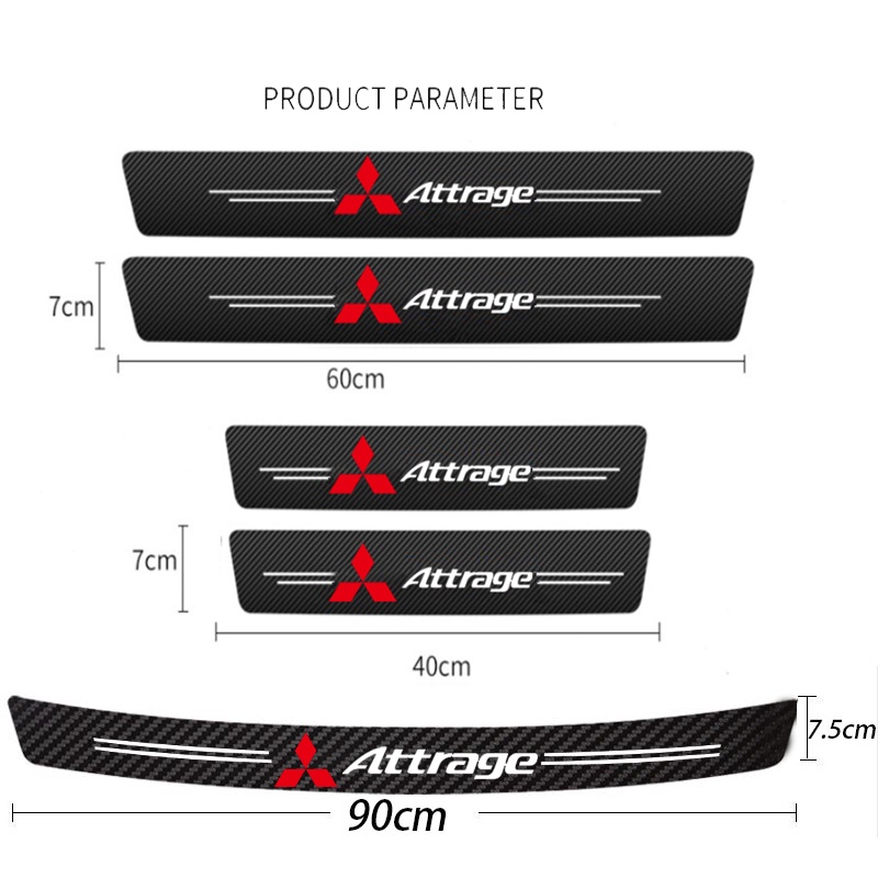 Stiker Pelindung Pintu Mobil Bahan Kulit Serat Karbon Anti Gores Untuk Mitsubishi Attrage RalliArt