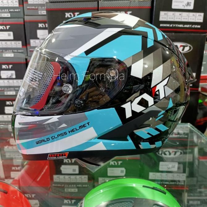HELM KYT FALCON FR FLOW BLACK AQUA BLUE FLAT VISOR FULL FACE | HELM PRIA KEREN MURAH | HELM COWOK KE