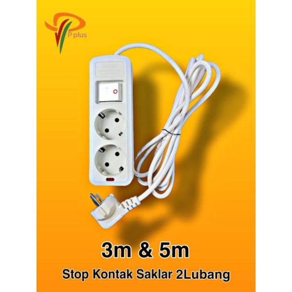 [ Pplus ] Stop kontak 3 lubang + kabel 5 meter &amp; 3 meter 2 lubang,3 lubang,4 lubang,5 lubang Kuningan SNI