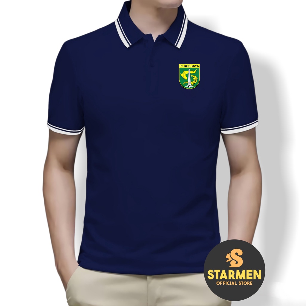 Kaos Polo Shirt Pria Kerah List Putih logo PERSEBAYA