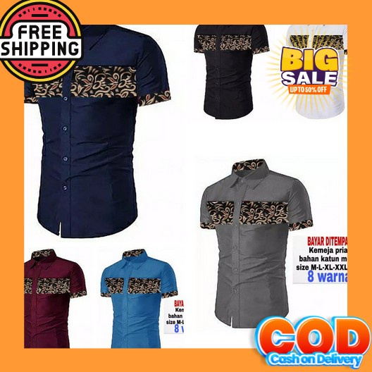 Kemeja Dewasa Baju Pria Lengan Pendek Bahan Denim Atasan Laki Laki Hem Jeans Casual Terbaru 2022 Kam