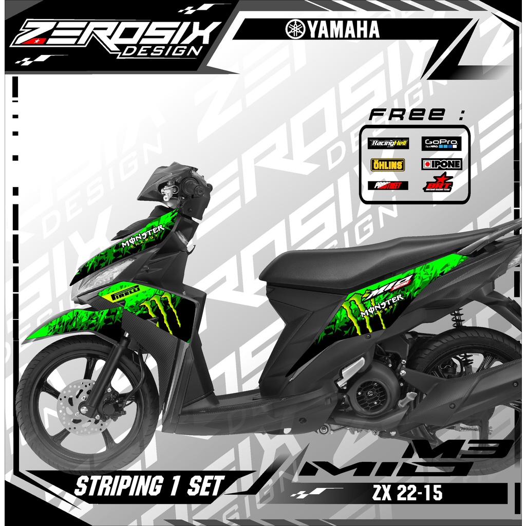 Sticker striping Mio M3 variasi stiker lis body terbaru Racing ZX 22 15 Monster