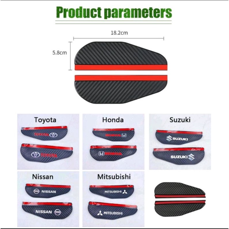 Talang air pelindung spion mobil bahan pvc carbon ber logo dan merk.1set isi 2pcs