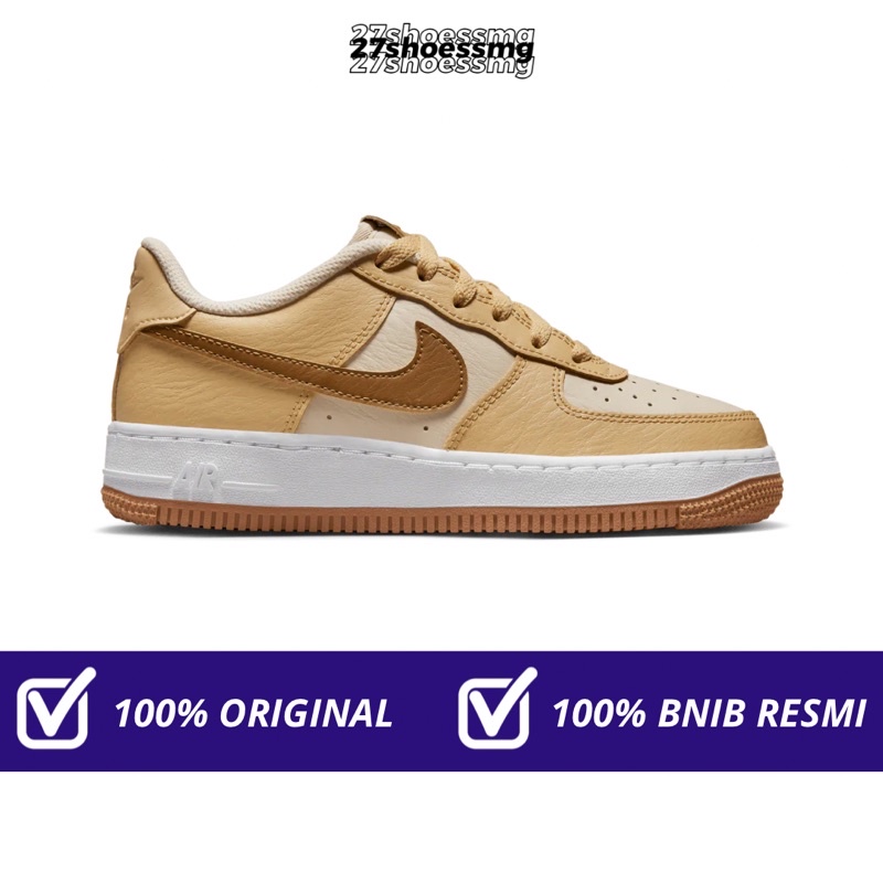 Nike Air Force 1 Emb Pearl White/Ale Brown Gs 100% Original Resmi Nike