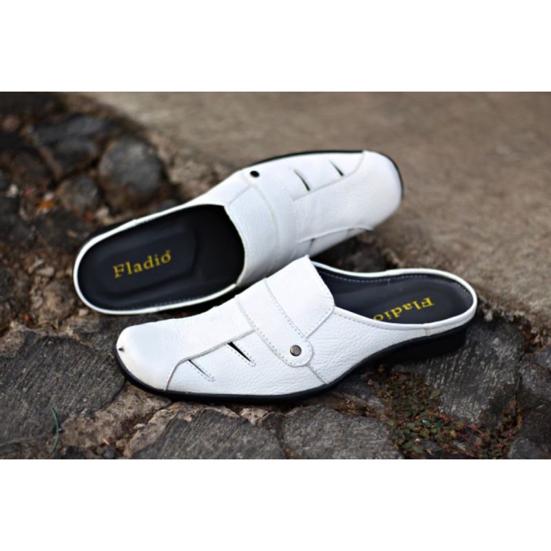 Sepatu Sandal Pansus Pria Putih Model BUSTONG Kulit Asli Mocasin Slip On Pria Trendy Santai Nongkron