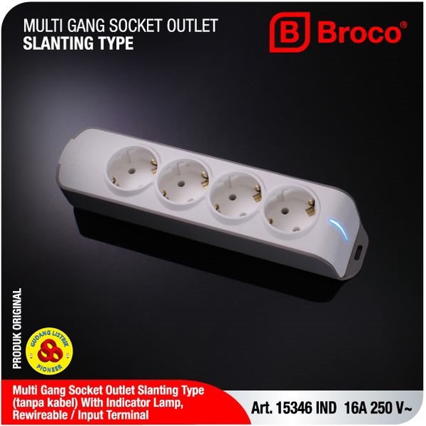 Broco Stop Kontak 4 Lubang Miring 15346 NCP + Indikator Lamp