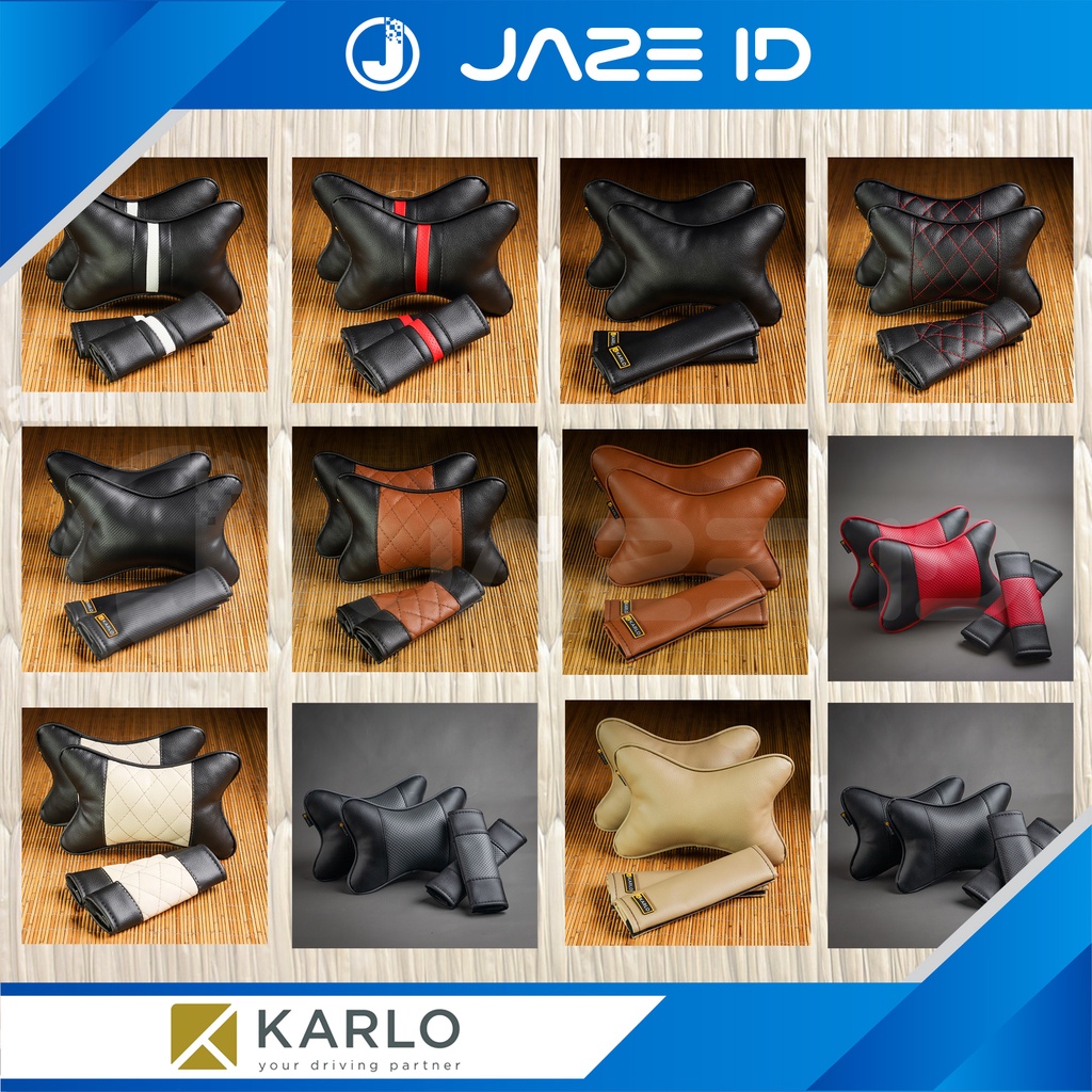 Karlo Paket Bantal Leher Seatbelt Premium Mobil Basic Dot Black Hitam