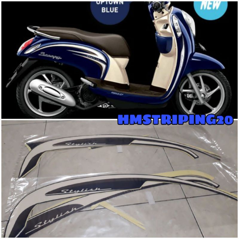 STIKER STRIPING LIS BODY HONDA SCOOPY TAHUN 2014 BIRU METALIC